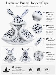 1pc Women's Dalmatian Spotted Rabbit Leopard Print Shawl, New Black & White Hooded Premium Halloween Party Cosplay Outfit - Black and White Polka Dots - View 3
