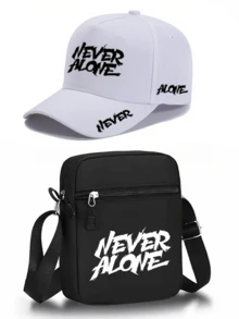 1件/2件裝「Never Alone」標語字母圖案印花中性彎帽簷棒球帽與斜跨包，街頭時尚戶外運動棒球帽與包，可調節，送給自己或朋友的禮物 - 彩色 - 查看 16
