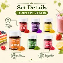 Cherrysea. 6 Colors Natural Food Coloring Powder Set, No Artificial Dyes Vivid Water‑Based Plant‑Based Food Colorants, 3g Per Jar, For Cake Decorating, Frosting, Cookies, Baking, Red Green Pink Purple Orange Yellow - Multi-color - View 8