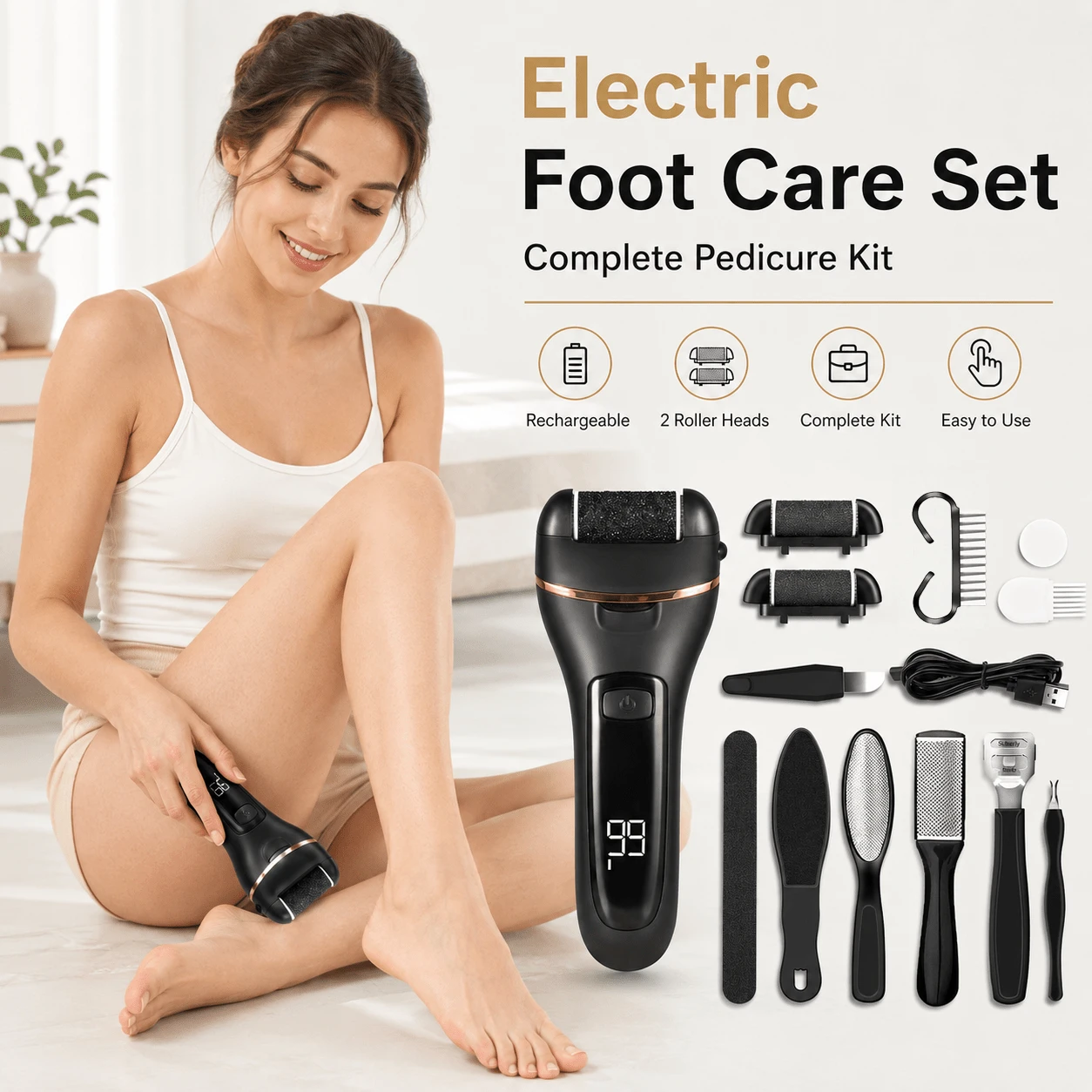 13-In-1 Electric Foot Callus Remover Pedicure Tool Foot Care Device Dead Skin Removal Heel Grinder Rechargeable 1200mAh