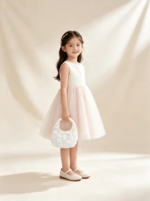 1pc Elegant Girl Mesh Sequin French Style White Lace Mini Handbag Fashion Clothing Accessory - Mesh Floral - View 2