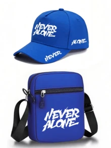 1件/2件裝「Never Alone」標語字母圖案印花中性彎帽簷棒球帽與斜跨包，街頭時尚戶外運動棒球帽與包，可調節，送給自己或朋友的禮物 - 彩色 - 查看 15