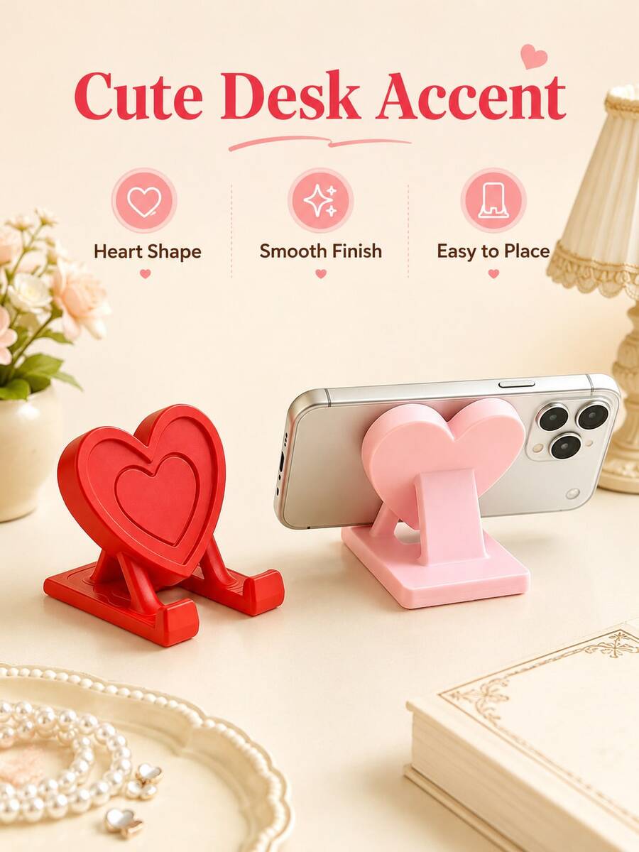 Heart-Shaped Desktop Phone Stand, Portable Design For Home, Office, Party Decor, Women's Travel And Kitchen Use, Suitable For All Phones, Ideal Desktop Ornament, Perfect Gift For Halloween And Christmas - A - View 1