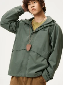 CAMEL CROWN Men's Hooded Windproof And Waterproof Jacket For Outdoor Use, Couple Style - Lake Tea Green - View 3