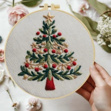 1PC 20*20cm/7.9*7.9in,Green Christmas Tree Embroidery Kit, DIY Handmade Embroidery Set For Adult Beginners, Home Gift, Women's Sewing Gift, Including User Manual, Printed Pattern Fabric, Embroidery Frame, Needle And Thread. - Green Christmas Tree - View 14