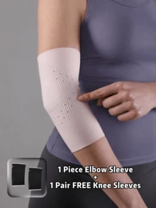 VBOSI 1pc Elbow Sleeve + 1 Pair Free Knee Sleeves, Knitted Sports Support Sleeve, Suitable For Fitness, Running, Basketball, Volleyball, Cycling And Daily Exercise, Unisex - Multicolor - View 28