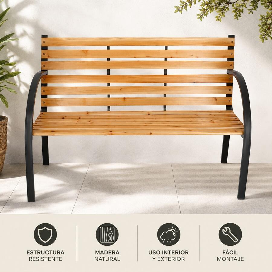 Banco de Jardín de Madera y Metal 120 x 62 x 81 cm - Camel - Ver 1