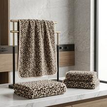 4-Piece Coral Fleece Microfiber Bath Towel Set, Ultra Soft, Highly Absorbent & Quick Dry, Leopard Print Design For Bathroom, Spa, Gym, Complete Set - Coffee Brown - View 2