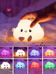 1pc Cute Cloud Silicone Touch Night Light, USB Rechargeable Soft Warm Bedside Lamp, Christmas Holiday Gift For Family, Bedroom Home Decor Night Lamp - Multicolor - View 2