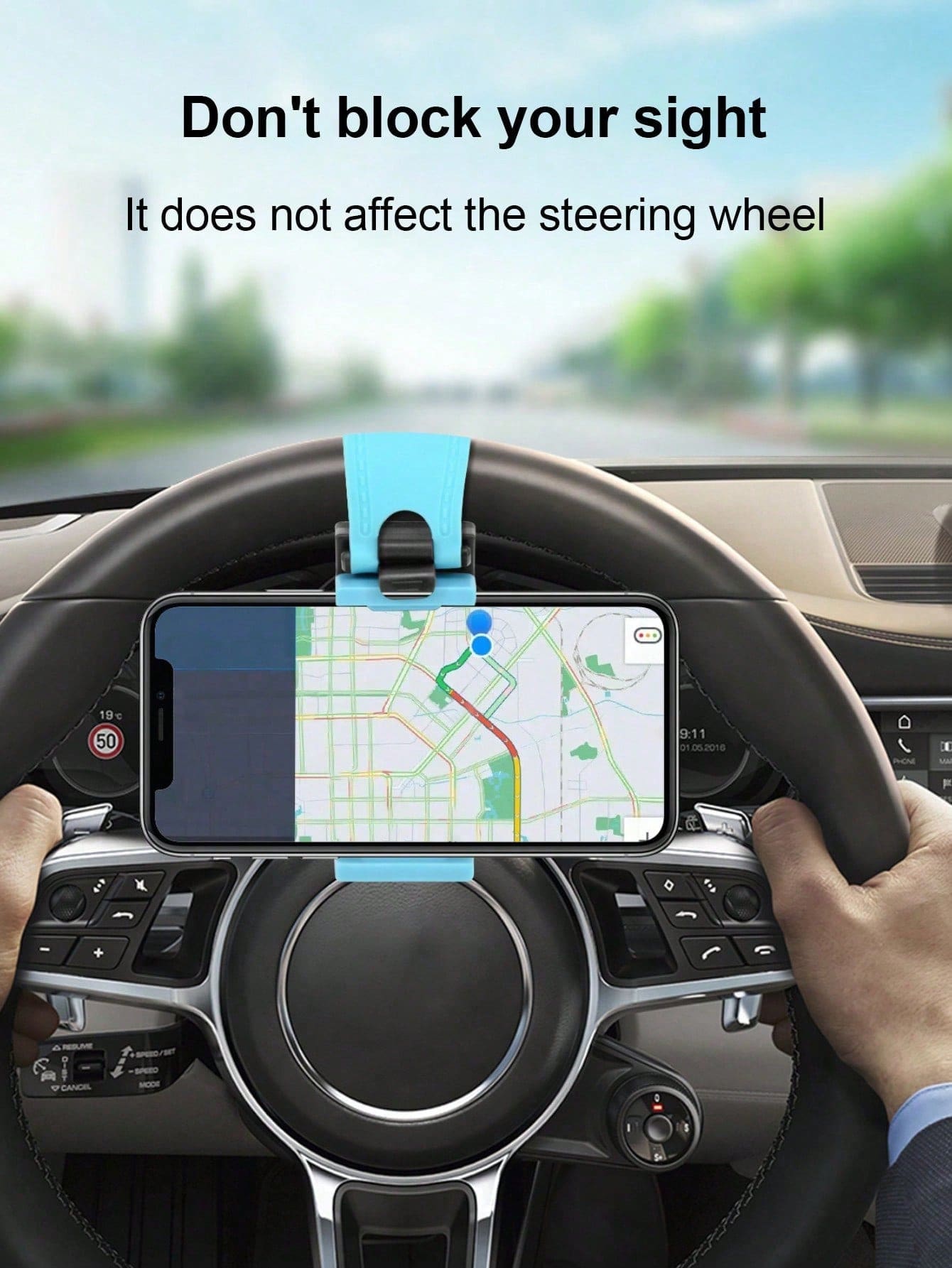 Universal Car Steering Wheel Phone Holder, Adjustable Elastic Clip Phone Mount With Soft Silicone Anti-Slip Pad, ABS Sturdy Bracket, Suitable For 4-6 Inch Smartphones GPS Navigation