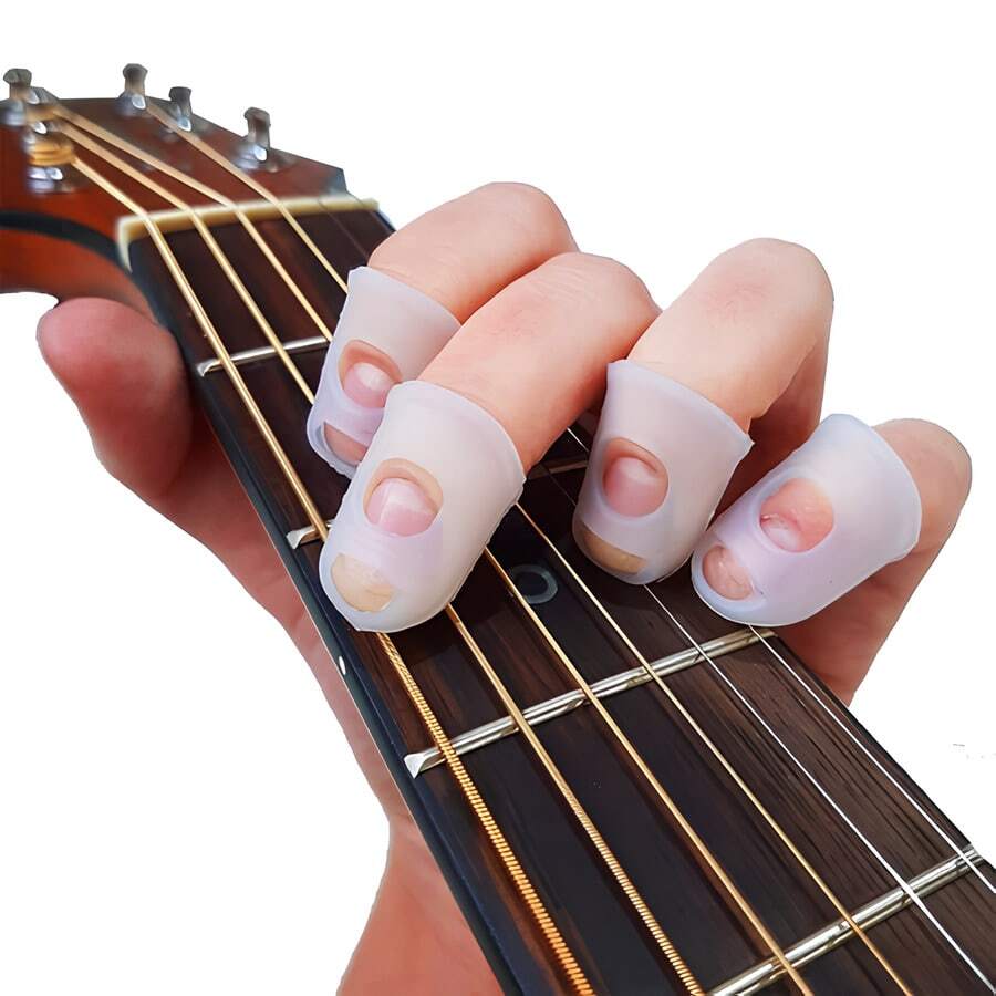 Kit com 5 Dedeiras Silicone Anti Dor – Protetor de Dedos para Violão Guitarra Ukulele Baixo Iniciante - A - Visão 1