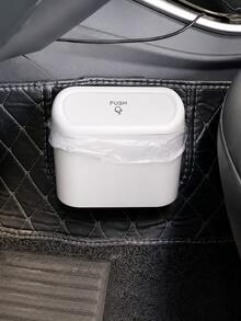 Car Hanging Trash Can, Press Lid Design, Plastic Material, Mini Size, Solid Color, Portable Multi-Function Storage Bin, Car Door Side Hanging Storage Box, Car Interior Accessory - A - View 5