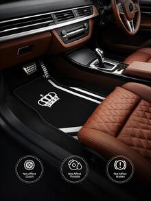 通用 4 件組皇冠圖案汽車腳踏墊，條紋設計防滑防水腳墊，耐磨易清潔汽車內飾保護墊，適用於大多數轎車、SUV、皮卡車 - A - 查看 3