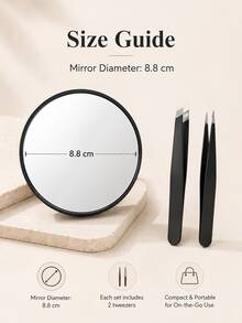10x/15x/40x Magnifying Mirror With Tweezers And Suction Cup, High Magnification Makeup Mirror, Portable Mini Beauty Mirror, Pore Cleaning Tool Set, Bathroom Desktop Travel Essential Clear Vanity Mirror, Back To School Supplies - Multicolor - View 8