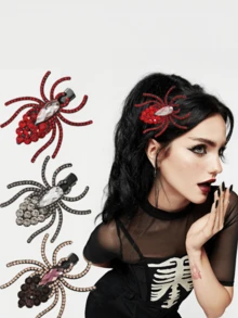 2pcs Halloween Spider Personalized Hair Clips BB Clips Bangs Clips Rhinestone Decor Hair Accessories Dark Style - Multicolor - View 1