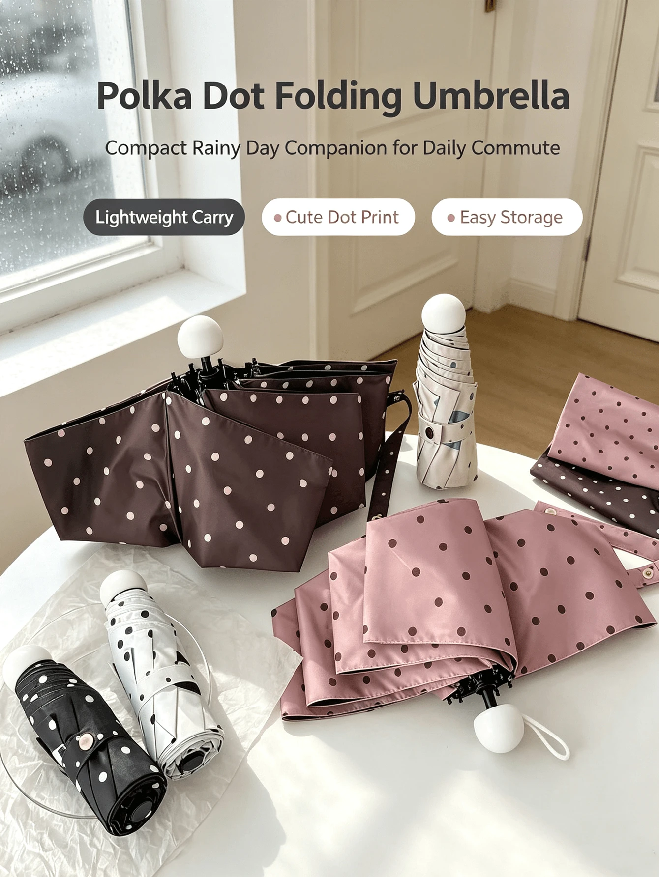 Capsule Pocket Foldable Umbrella Polka Dot Compact Sun And Rain Umbrella Lightweight Portable Mini Umbrella For Outdoor Commuting Travel, Parasol - Multicolor - View 1