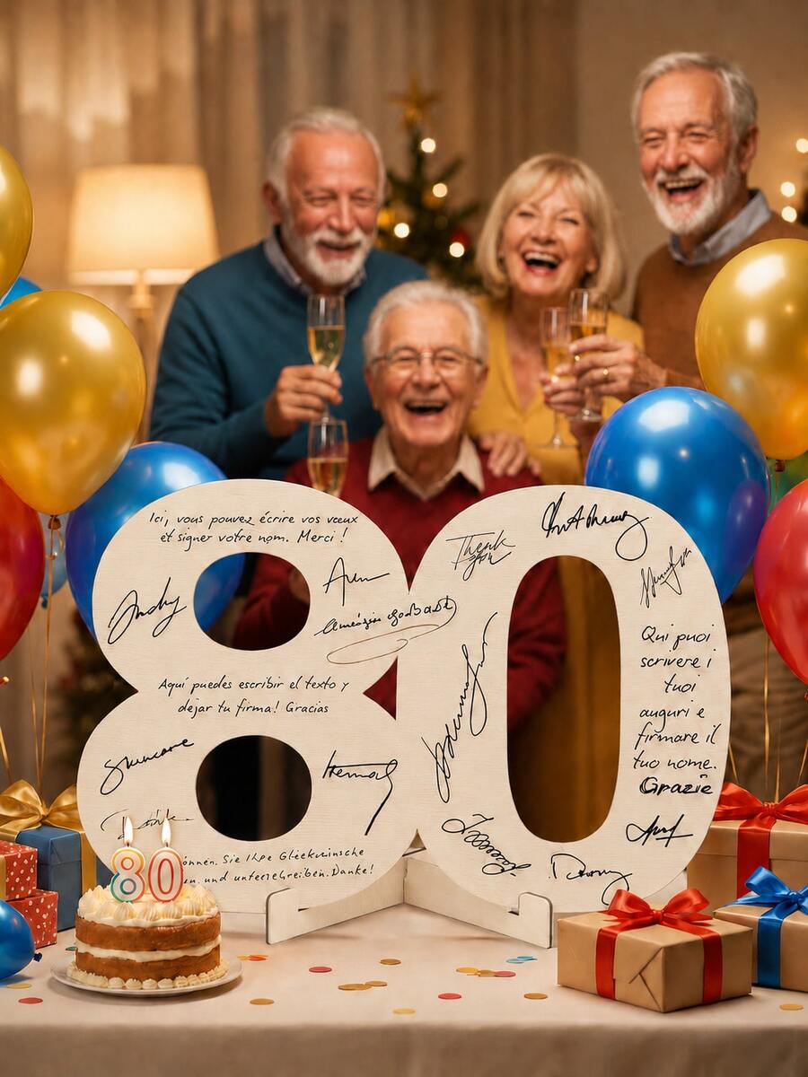 1pc Wooden Number Guest Sign-In Decor, 18/20/25/30/40/50/60/70/80th Birthday And Wedding Anniversary Decoration, Customizable With Name And Wishes, Suitable For Party Table Centerpiece, Photo Prop And Personalized Message - A - View 1