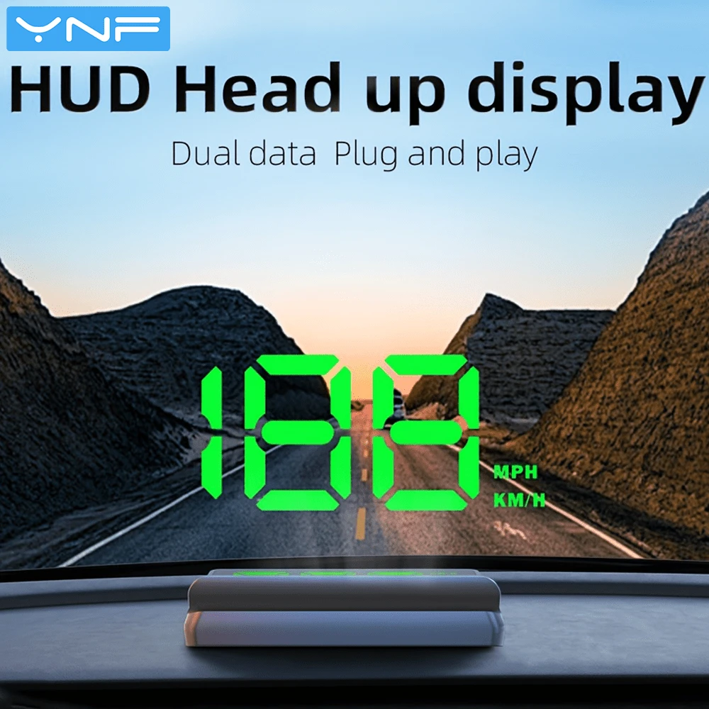 YNF Car Head-Up Display/Head-Up Display + License Plate, Car HUD W2 (Green), Windshield Speedometer Projector, With Speed Display, Automatic Light Sensing, Kilometer Speed Unit Display, Suitable For All Car Models, Only Supports Unit: KM/H