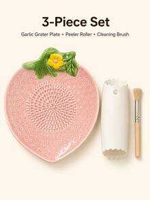 1/3pcs Garden Theme Ceramic Garlic Grinding Plate Set, Garlic Grinder And Ginger Grinder, Dip Plate With Silicone Garlic Peeler And Cleaning Brush, Multi-Functional Kitchen Tool Suitable For Garlic, Ginger, Carrot, Yam, Butter, Housewarming Gift - Garden-themed Garlic Press - View 12
