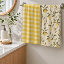 2pcs Lemon Plant Pattern Kitchen Towel Set, Fresh Country Style Rectangular Towels, Single-Sided Printed Design With Yellow Lemon And Green Leaf Pattern, Paired With Bright Yellow Plaid Elements, Suitable For Kitchen Oven Hanging, Dish Washing, Daily Home Decor, All Seasons And Holiday Celebration Scenes - Multicolor - View 10