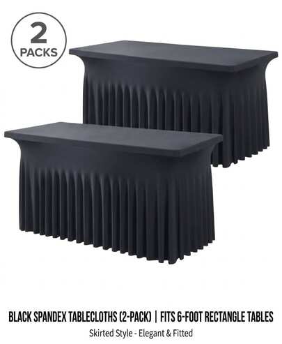 2 Pack Black Spandex Table Clothes For 6 Foot Rectangle Tables-6 FT Wrinkle Free Fitted Tablecloths With Skirt For Parties, Wedding, Birthday, Banquet, Festival