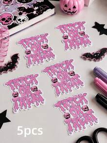 客製化粉色萬聖節貼紙 流滴效果 Trick Or Treat 標籤 個性化馬卡龍色骷髏貼紙 用於派對伴手禮袋、糖果盒、信封封口裝飾 - 多色7 - 查看 9
