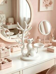 1pc Creative Cat Jewelry Tree Stand, Jewelry Storage Rack, Holiday Gift, Creative Gift - White - View 1