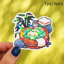 1pc/3pcs Hot Spring Cat Healing Stickers, Japanese Style Cartoon Stickers, Cute Cat Bathing In Hot Spring Pattern, Waterproof, Wear-Resistant, Scratch-Resistant, No Residue, Suitable For Laptop, Water Bottle, Skateboard, Luggage DIY Decoration, Healing And Relaxing Style, Popular Cute Healing Style Stickers - Vinyl - View 1