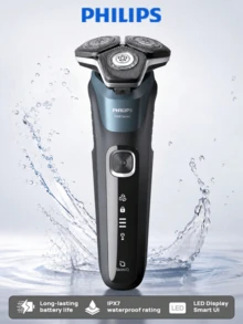PHILIPS S5832 Electric Shaver, Fully Waterproof, Precision Steel Blades, 360° Flexible Head, Long Battery Life, Adaptive Power, Wet And Dry Use, USB Charging - Business Grey Blue - View 6