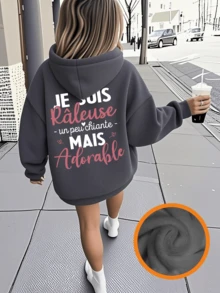 Tween Girl Fun Graphic Print Pullover Sweatshirt, Warm & Comfortable Thermal Lined Pullover Sweatshirt For Autumn/Winter - Dark Grey - View 2