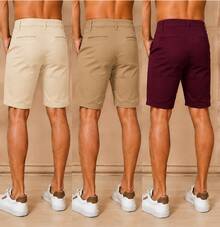 3-Pack Men's Twill Shorts, Built-In Pockets, Premium Quality, Non-Stretch - 米色+卡其色+酒紅色 - 查看 2