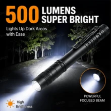 2pcs Mini LED Pen Light Flashlight, Compact High Brightness Aluminum Alloy Flashlight With Belt Clip, Suitable For Outdoor Camping, Hiking, Fishing, Daily Use, AAA Battery Powered, Batteries Not Included - LED Flashlights - View 4