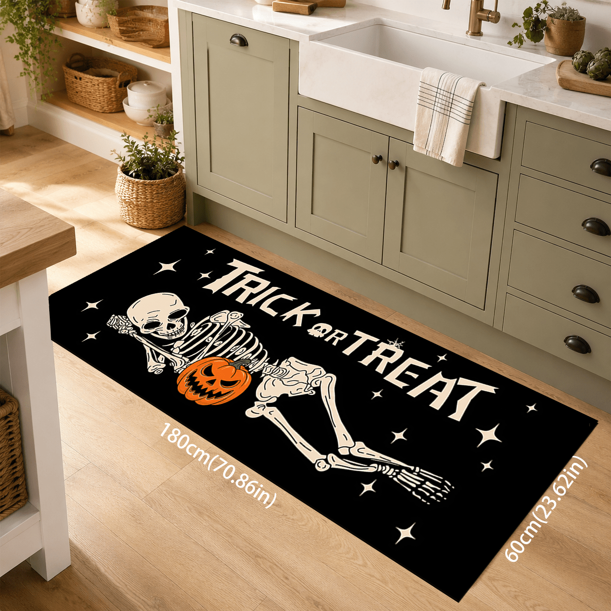 1pc Funny Skeleton Pattern Diatom Mud Kitchen Mat, Absorbent Kitchen Floor Mat, Halloween, Can Be Used As Halloween Gift, Halloween Decoration, Kitchen Carpet, Long Strip Doormat, Sink Front Mat, Suitable For Kitchen, Bathroom, Entrance, Hallway, Laundry Room And Home Decor - Multicolor - View 9