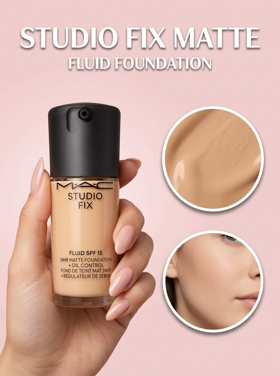 Mac Studio Fix Fluid SPF15 NC20 30ml – Foundation, 24-Hour Matte, For Oily Skin, NC20, Suitable For Daily Makeup Routine - NC20 - View 1