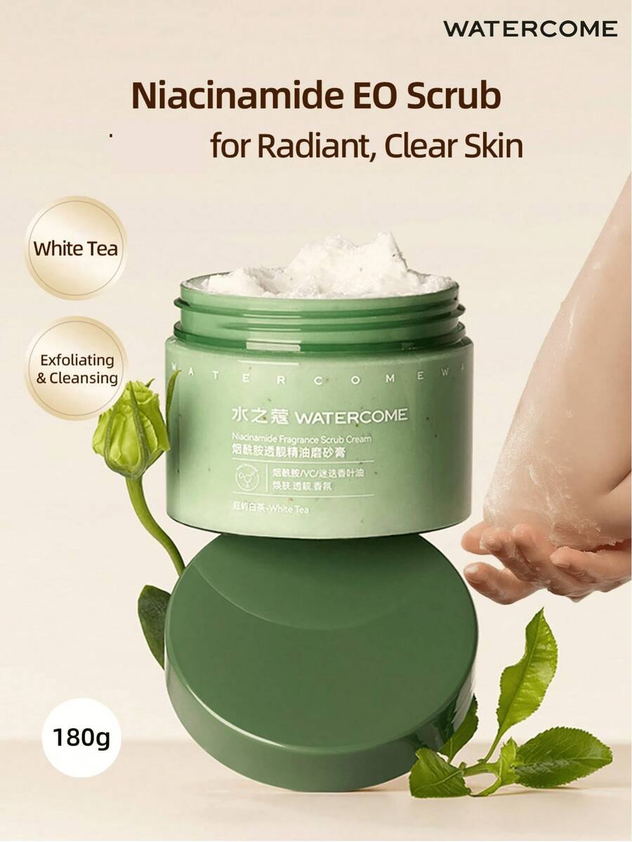 WATERCOME Gommage corporel délicat Aroma 180g, niacinamide et vitamine C éclaircissants et blanchissants, exfoliant corporel avec 100 % d'huile essentielle végétale, gommage corporel pour tonifier la peau et les soins de la cellulite, exfoliant corporel - #Thé blanc - Voir 1