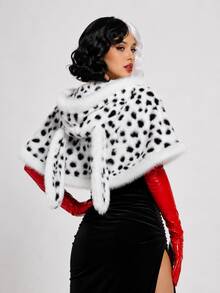 1pc Women's Dalmatian Spotted Rabbit Leopard Print Shawl, New Black & White Hooded Premium Halloween Party Cosplay Outfit - Black and White Polka Dots - View 2