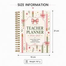 2026-2027 Teacher Planner Spiral Notebook, Gentle Pink Bow Pencil Floral Cover, Lesson Plan & Teaching Record Book, Grade Tracking, Attendance Statistics, School Calendar Schedule Multi-Function Teacher Planner, Gold Double Spiral Binding, Fresh Artistic Style Teaching Plan Notebook, Teacher Daily Lesson Planning & Schedule Organizer, Creative Stationery Gift For Teacher's Day - Style 1 - View 7