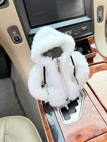 1pc Plush Hooded Car Gear Shift Cover, Zippered Faux Fur Warm Gear Lever Protector, Thickened Plush Material, Cute Winter Car Interior Decor Cover, Universal For Manual And Automatic Transmission Models, Winter Warm Interior Accessory - A - View 5