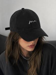 1pc Minimalist Embroidered Baseball Cap, Unisex Adjustable Casual Curved Brim Dad Hat, Classic Solid Color Design, Suitable For Outdoor Travel - A - View 5