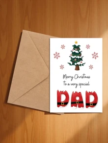 1pc Christmas Card With Envelope - "To A Special Father: Merry Christmas" Holiday Christmas Tree And Santa Claus Greeting, Father's Day Gift, Blank Inside - A - View 4