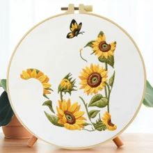 1 buah, ukuran 20*20cm/7.9*7.9in, Kit Bordir Kucing dan Bunga Matahari, Set Bordir Buatan Tangan DIY untuk Pemula Dewasa, Hadiah Rumah, Hadiah Menjahit untuk Wanita, Termasuk Panduan Pengguna, Kain Pola Cetak, Bingkai Bordir, Jarum dan Benang. - Kucing Bunga Matahari - View 8