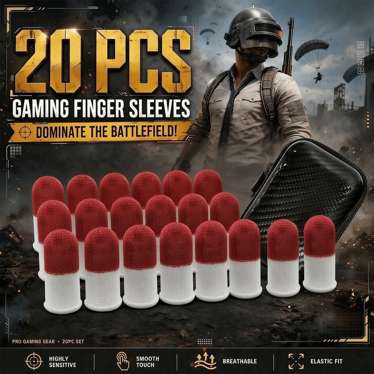 20pcs Famicom Gaming Finger Sleeves Gloves For Mobile Games Or Games For Touch Screen Devices Gaming Finger Protector, Sweat-Proof And Breathable, Smooth Gliding, Lightweight And Comfortable, Designed To Enhance Players' Gaming Experience Game Finger Cover, With Storage Bag - Multicolor - View 1
