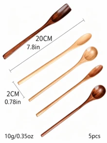 5pcs Long Handle Coffee Spoons, 7.8 Inch Wooden Coffee Spoons, Long Handle Stirring Spoons, Tea Spoons, Ice Cream Spoons, Unique Style Long Handle Spoons, Premium Wood, Long Spoons For Stirring, Suitable For Weddings, Gift Baskets - Multicolor - View 5