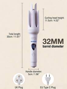 HYUNDAI 1pc Ceramic Glazed Fully Automatic Curling Iron 32MM Large Wave Slouchy Curling Tool Fast Heating Anti-Scald LCD Temperature Control Home Travel Hair Curler UK/EU Plug Optional Light Purple Gift Essential - Multicolor - View 7