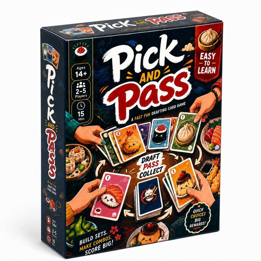 Pick And Pass Card Game Fast Drafting Strategy Game For Family Friends Gatherings Collect Food Cards Build Powerful Combos And Score Points Through Smart Choices Easy To Learn Interactive Party Game With 108 Cards For Game Night - Black - View 1