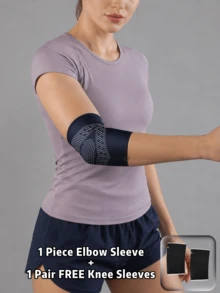 VBOSI 1pc Elbow Sleeve + 1 Pair Free Knee Sleeves, Knitted Sports Support Sleeve, Suitable For Fitness, Running, Basketball, Volleyball, Cycling And Daily Exercise, Unisex - Multicolor - View 21