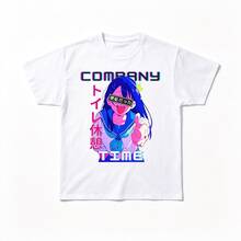 T-Shirt mit Anime-Grafik - Lustig/Ästhetisch - Casual/Arbeit/Business<wbr>Komfort - Weiss - Übersicht 2