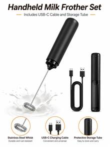 1 Peça Espumador de Leite Elétrico Recarregável USB Portátil, Espumador de Leite de Café Portátil com Estojo de Armazenamento Transparente e Cabeça de Mistura de Metal, Adequado para Café, Latte, Cappuccino, Chocolate Quente, Bebidas de Matcha, Uso Doméstico e de Escritório - Vários estilos e cores - Visão 9