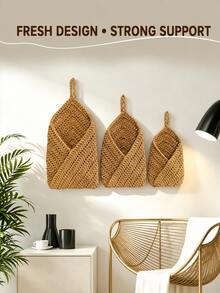 1pc Handmade Jute Wall-Mounted Fruit & Vegetable Storage Basket, Macrame Design With Mesh Structure - Multicolor - View 2