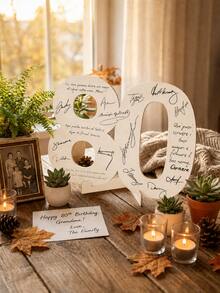 1pc Wooden Number Guest Sign-In Decor, 18/20/25/30/40/50/60/70/80th Birthday And Wedding Anniversary Decoration, Customizable With Name And Wishes, Suitable For Party Table Centerpiece, Photo Prop And Personalized Message - A - View 8